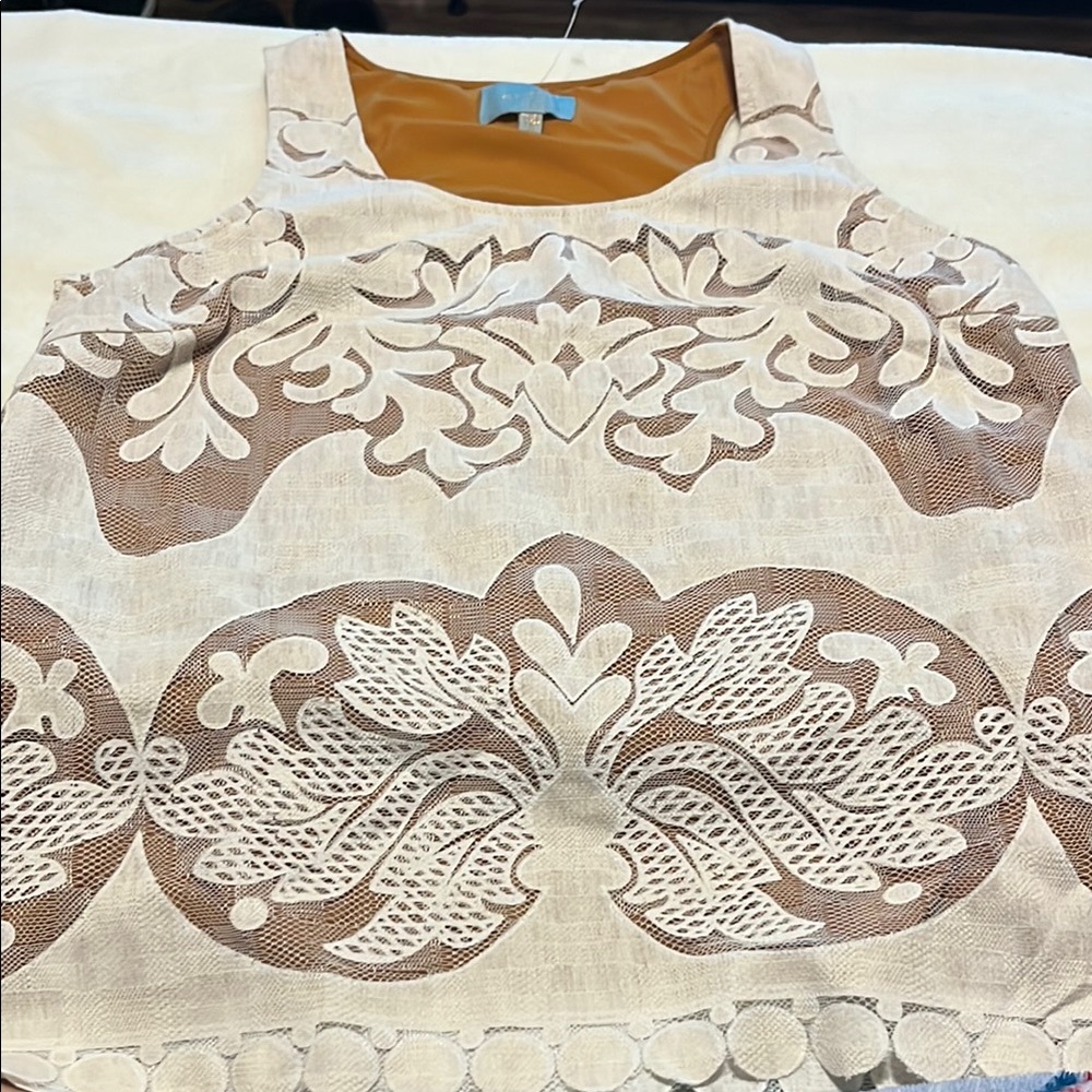 Skies Are Blue Tan Sleeveless Graphic Crop Tank Top